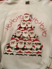 Vintage 90s Christmas Sweatshirt Sz L Crewneck Santa Tree Ho Ho USA Air Waves