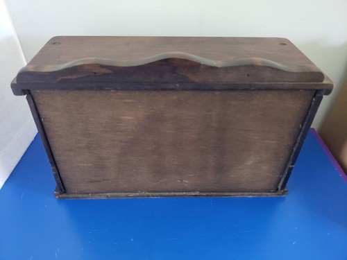 Vintage Dark Wood Wooden Roll Top Opening Bread Box Porcelain Knob - Picture 5 of 6