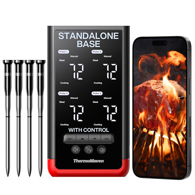 4-Probe Wireless Bluetooth Smart Meat Thermometer: Standalone Base, Wifi Unlimit