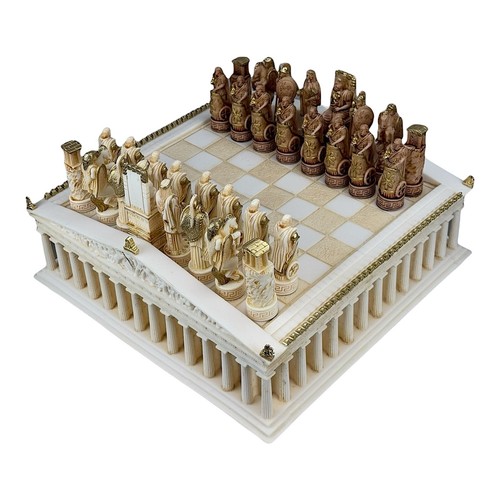 Chess Set Board Parthenon Temple & 32 Pieces Greek Roman Gods - Picture 5 of 9