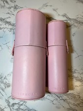 Sephora Set of 2 Pink Pleather Cylinder Makeup Brush Tool Holder Canister