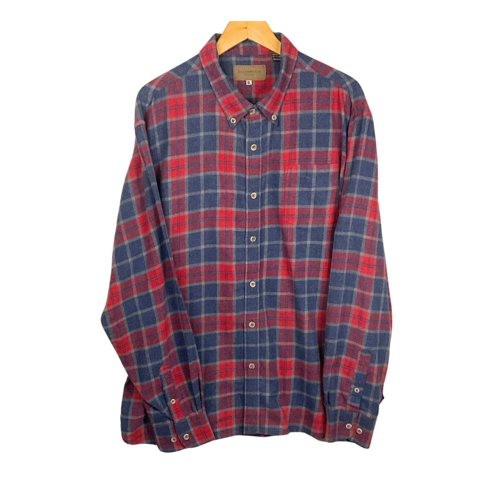 Clearwater Outfitters Mens XL Flannel Shirt Blue Red Plaid Long Sleeve Cotton