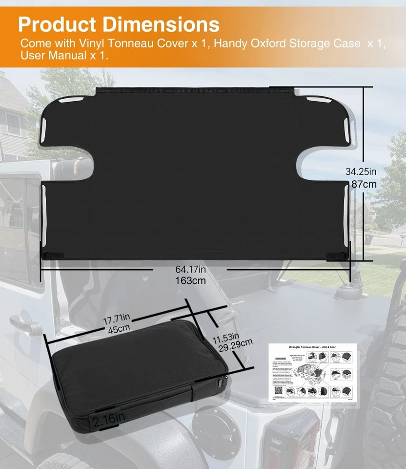 Capa de carga Tonneau Cover Shield para 2007-2018 Jeep Wrangler JK Unlimited 4 portas - Imagem 4 de 4