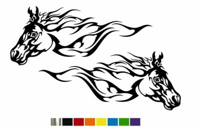 (2) Flaming Horse Head Vinyl Decals - CUSTOM SIZE & COLOR for CARS,TRUCKS