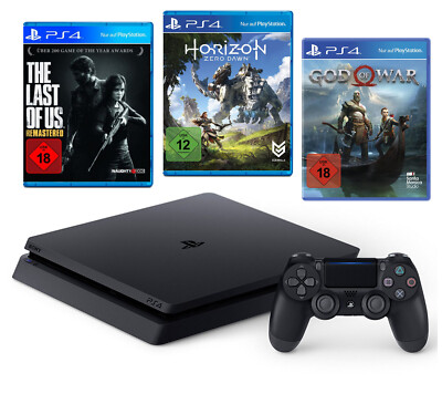 PS4 - Konsole Slim 1TB #schwarz + GoW + Last of Us + Horizon ZD + Original Pad