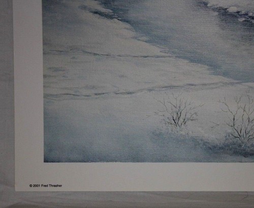 Cabin Fever Kentucky Artist Fred Thrasher Winter Snow Deer Log Cabin Sold Out - Picture 3 of 7