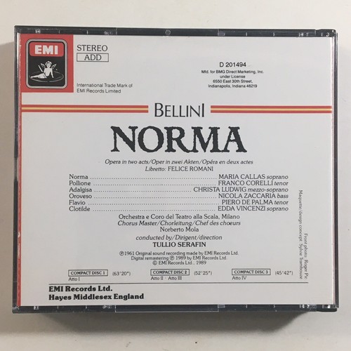 1989 BELLINI Norma SERAFIN CALLAS CORELLI LUDWIG ZACCARIA 3 CD Set EMI Angel - Picture 2 of 7
