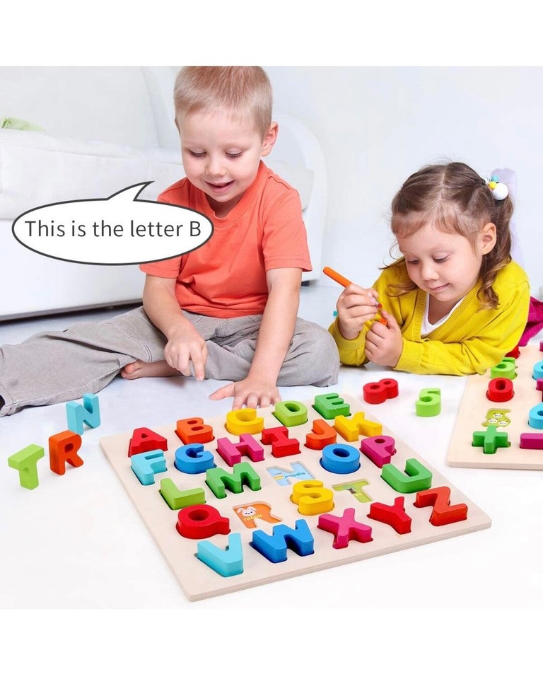 2PCS Wooden Alphabet Number Puzzle Set Baby Toys Kids Learning ...