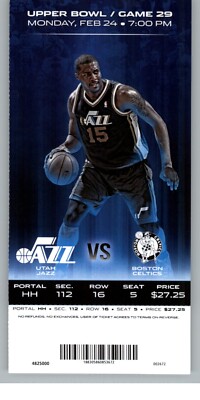Boston Celtics vs Utah Jazz 2/24/2014 Full Ticket -  Derrick Favors 20 Points