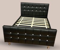 Single Beds Black Cubed Faux Leather Diamond Bed Frame Designer Beds 4FT6 5FT