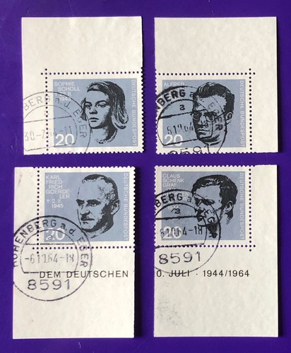 BRD 1964 ex Block 3 MiNr 431 434 435 438, 4 Werte vom Blockeckrand gestempelt