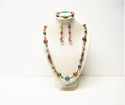 Assorted Clear w/Colorful Floral Images Glass w/Gold Findings Bead N/B/E