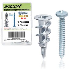 Zinc Self-Drilling Drywall Anchors, Hollow Metal Wall Anchors and Screws Kit, 10
