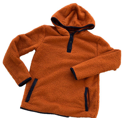 Cat & Jack Boy's Size M (8/10) Orange & Navy Faux Fur Hooded Sweater Pullover