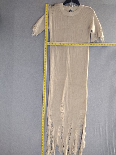 Vestido Largo Tejido Codigo Crochet Rock Star Color Beige Talla M - Imagen 4 de 9