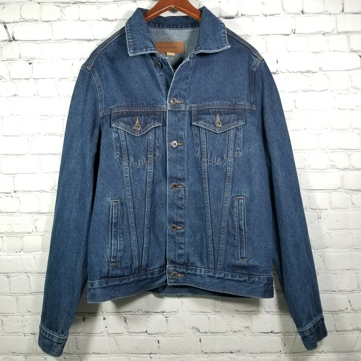 Happy Place Denim Jean Jacket Workwear Uniform Mens Small Heavy
