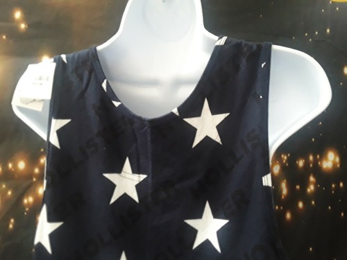 Hollister womens med top tank sleeveless muscle shirt blue USA stars patriotic - Picture 8 of 9