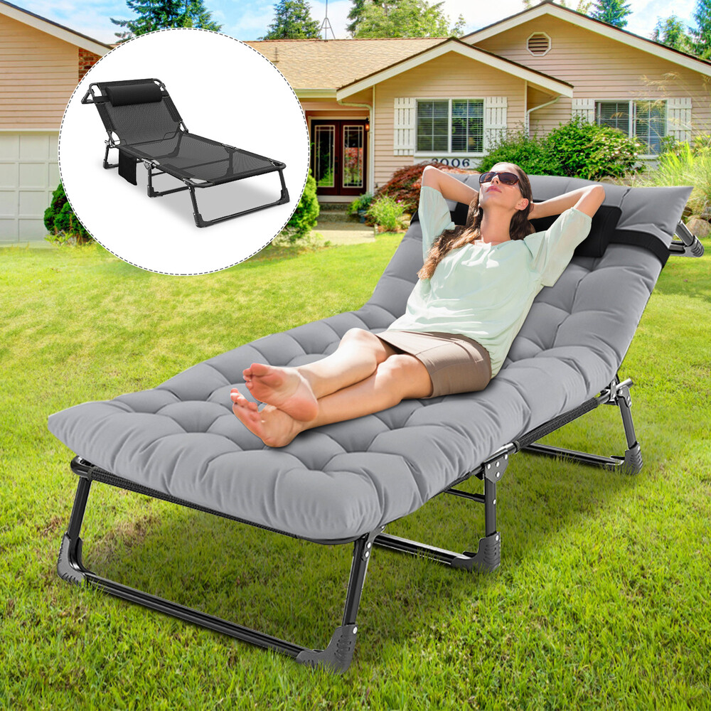 Folding Camping Cot Tri-Bed w/Mattress 4 Position Adjustable forTravelling Gift