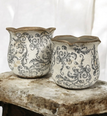 Blumentopf Pflanztopf Übertopf Clayre & Eef Gefäß Keramik Ranken Ornament Shabby