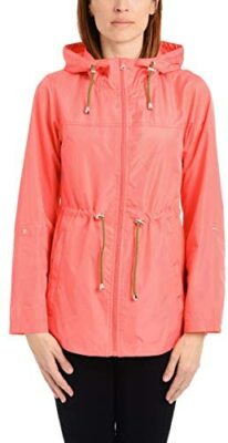Women's Lightweight Pack-it-in-a-Pouch Water-Resistant Jacket Polyester Coral -M