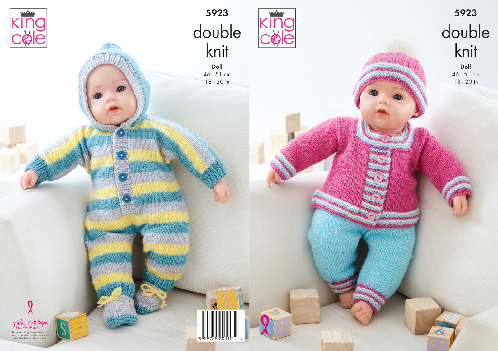 King Cole DK Knitting Pattern Doll Babygrow Booties Jacket Leggings Hat 5923 - Image 2