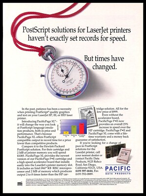 Pacific Data Products PacificPage XL PRINT AD Retro Computers PC Stop Watch