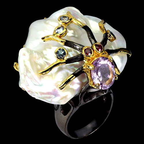 Sommer 925 Silberring Oval Amethyst Topas Perle Edelstein Octopus Größe 8 - Bild 2 von 13