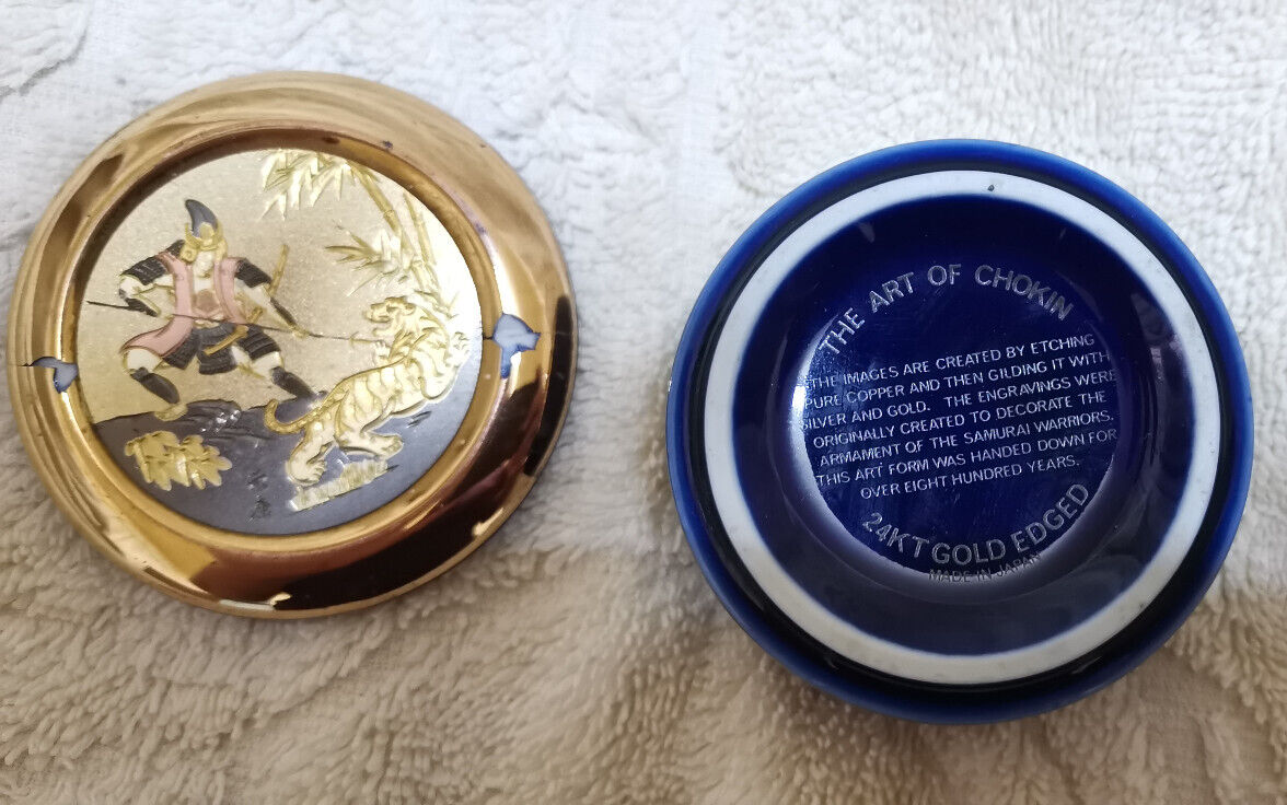 Vintage Art of Chokin Japan 24kt Gold Blue Porcelain Trinket Vintage Art of Chokin Japan 24kt Gold Blue Porcelain Trinket