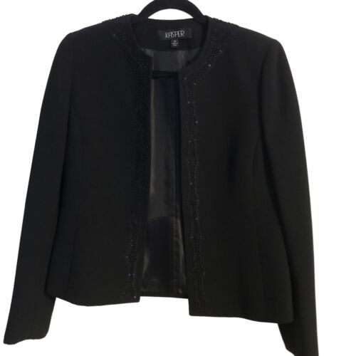 Kasper Black Open Front Jacket Sz 6 Embroidered Beaded Trim Lined Blazer EUC - Picture 4 of 11