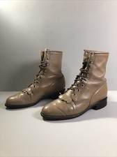 Justin L0505 Beige Leather Lace-up Kiltie Western Boots Womens 6.5 B/USA Made