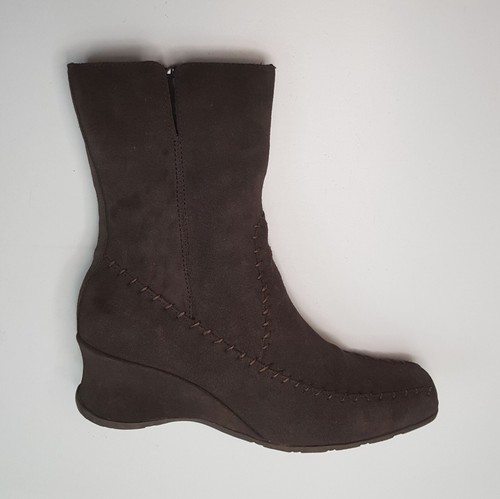 SHOEBOX SIZE 5UK EUR38 WOMENS BROWN SUEDE MID CALF HIGH CHELSEA BOOTS SIDE ZIP - Picture 16 of 24