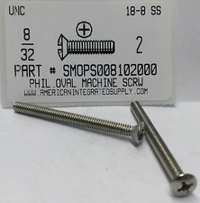 #8-32x2 Oval Head Phillips Machine Screws Stainless Steel (20)