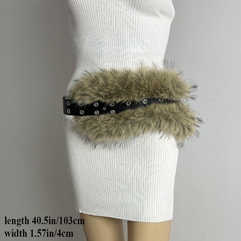 Faux Fur Leather Belt Women Punk belt Waist Belts for