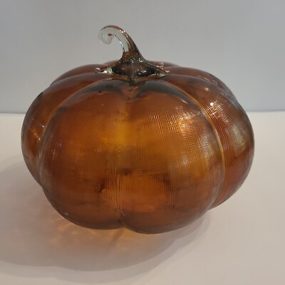 Hand Blown Art Glass Pumpkin Halloween Autumn Fall Decor Glass Stem Open Bottom