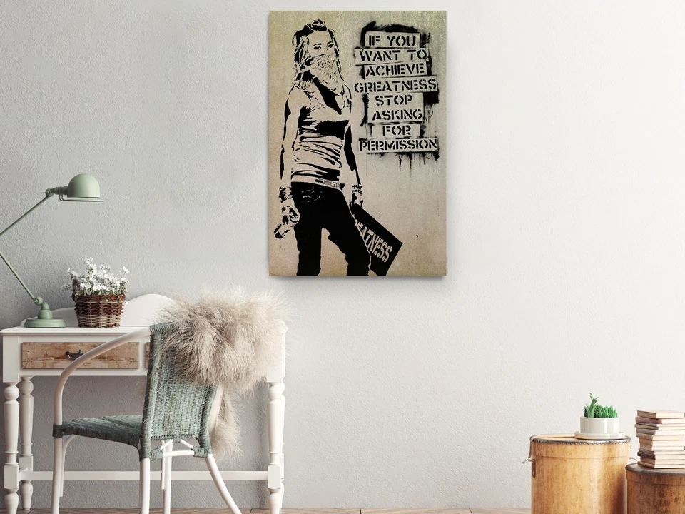 Impresión en Lienzo Banksy Arte Callejero Decoración de Pared Deja de Pedir Permiso Arte Foto 2 de 4