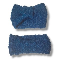 Women Winter Knitted Crochet Knotted Wide Headband Ear Warmer HeadWrap Blue Set