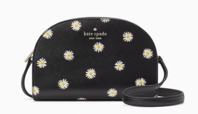 Kate Spade Perry Leather Floral Daisy Blooms Dome Crossbody ~NWT~ Black