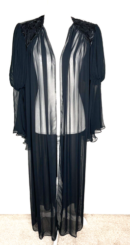 Vintage Flora Nikrooz Hollywood Regency Glam Robe Embellished Beaded 80's Sheer