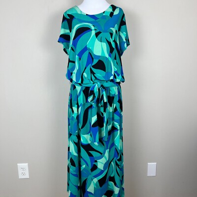 Chicos 3 Travelers Maxi Dress XL Green Leafy Oasis Cap Sleeve Belted Waist  New | eBay