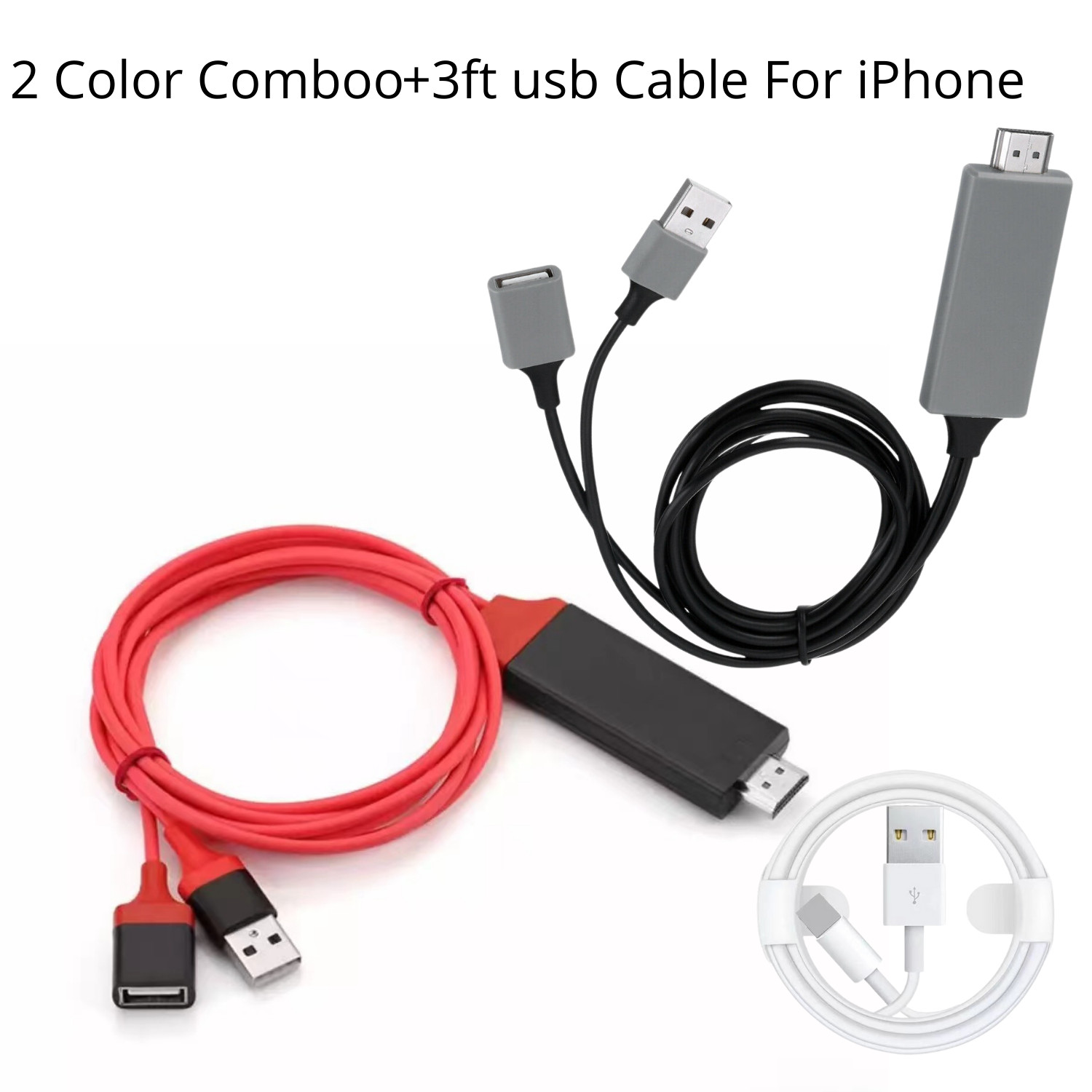 Black&Red HDMI Cable+USB Cable For iPhone