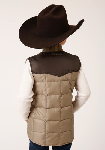 Roper Boys Quilted Polyfill Brown 100% Polyester Softshell Vest - Picture 3 of 4