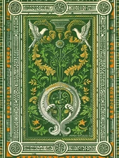 Green and Gold Decorative Birds with Floral Pattern Poster 18x24in