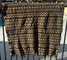 Alpaca Wool Blanket Throw Andes Aztec Fringe Geometric Peru Brown 44  x59  