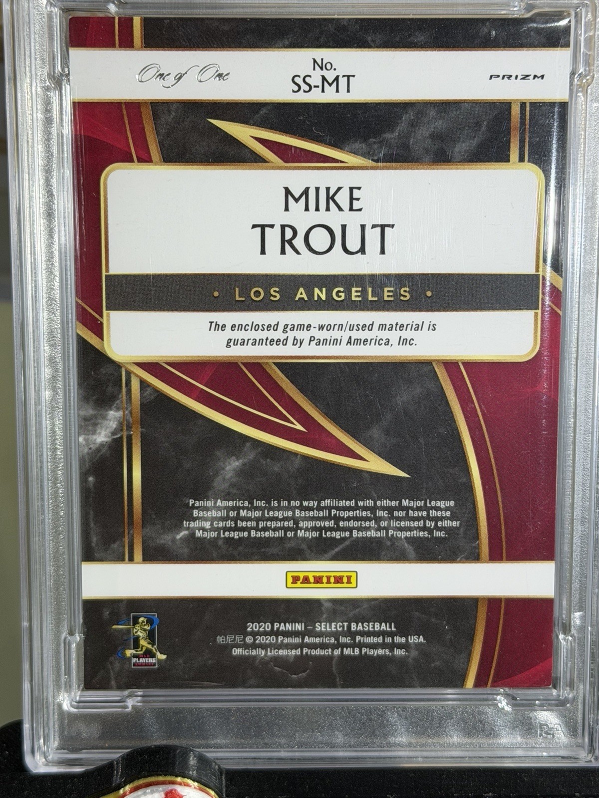 2020 Panini Select Mike Trout Gold Super Fractor 1/1 Swatches Angels view 3