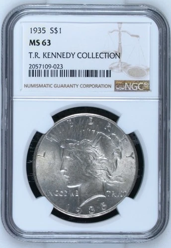 1935 $1 Peace Silver Dollar - NGC MS63 - T.R Kennedy Collection- Free Shipping