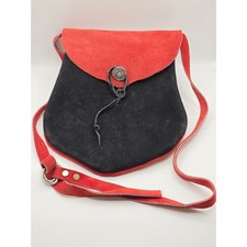Chic Suede Leather Renaissance Fair Pouch Unisex Small Red Black - VG