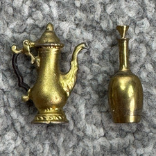 Vintage Miniature Dollhouse Brass Gold Lidded Teapot Decanter