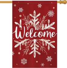Christmas Welcome Garden Flag 28X40 Inch Double Sided Burlap, Winter Snowflake Y
