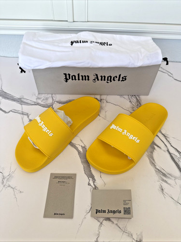 Palm Angels Logo Pool Slides Yellow White EU 40 US Men 7–7.5 BNIB