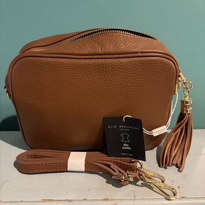 Elie Beaumont London Crossbody Tassel Bag Dk Tan Leather Italy NWT/Tassel/Strap